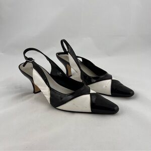 Pierre Dumas Black and White Two-Tone Slingback Heels